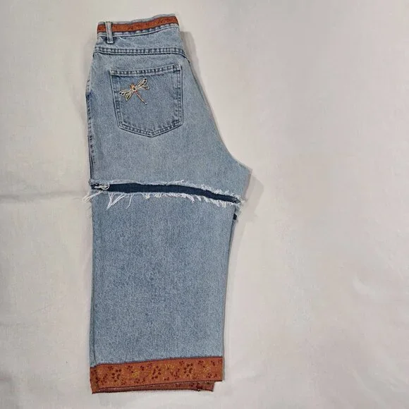 VINTAGE 90s UPCYCLE Handmade Patchwork Super Girly BOHO Baggy Capri Jean Size 12 - Picture 10 of 17